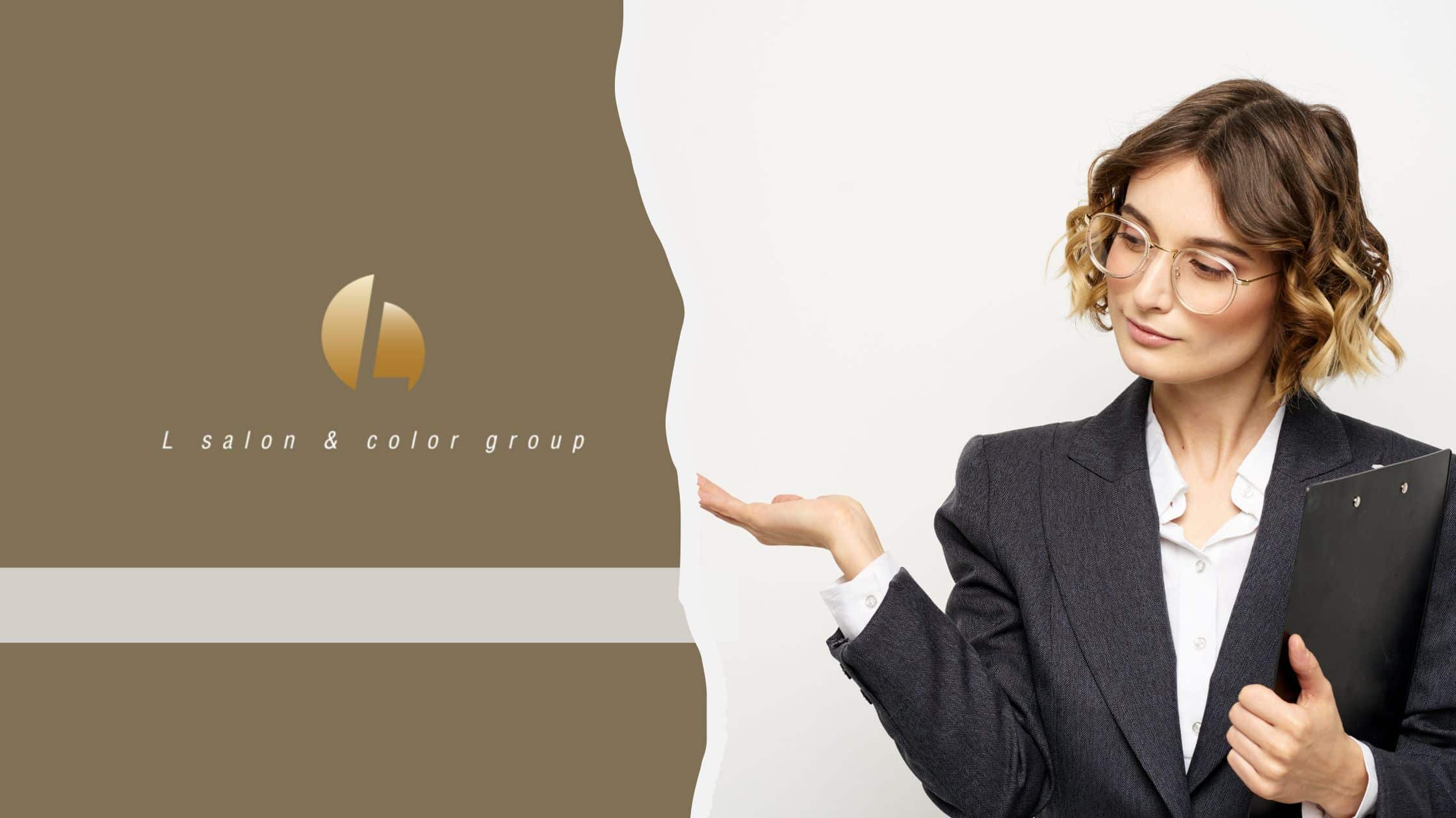 Girl with short hair in business suit holding folder